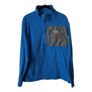 The North Face Mens XL Pullover Sweater Fleece Bright Blue 1/4 Neckline Pocket